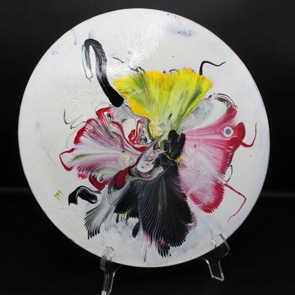 Framed Acrylic Pour Vinyl LP Record Album Colorful Modern Abstract Art Design - Picture 2 of 6